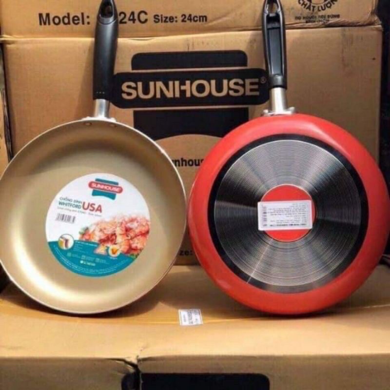 Chảo chống dính Sunhouse 24cm - ko dùng bếp từ MÀU CAM