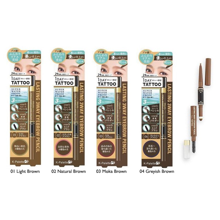 Chì kẻ mày K-Palette Tattoo Lasting 3in1 Eyebrow Pencil - Nhật bản