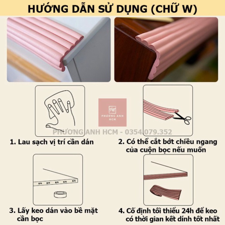 Cuộn Xốp Bọc Cạnh Bàn Hình Chữ L/ U/ W Dài 2M An Toàn Cho Bé - Dây Cao Su Nẹp Bịt Góc Bàn, Ghế, Tường, Tủ, Giường,...