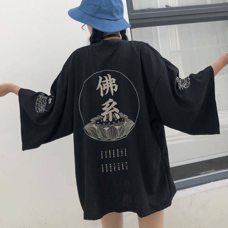 Áo choàng kimono in họa tiết thanh lịch cho nữ