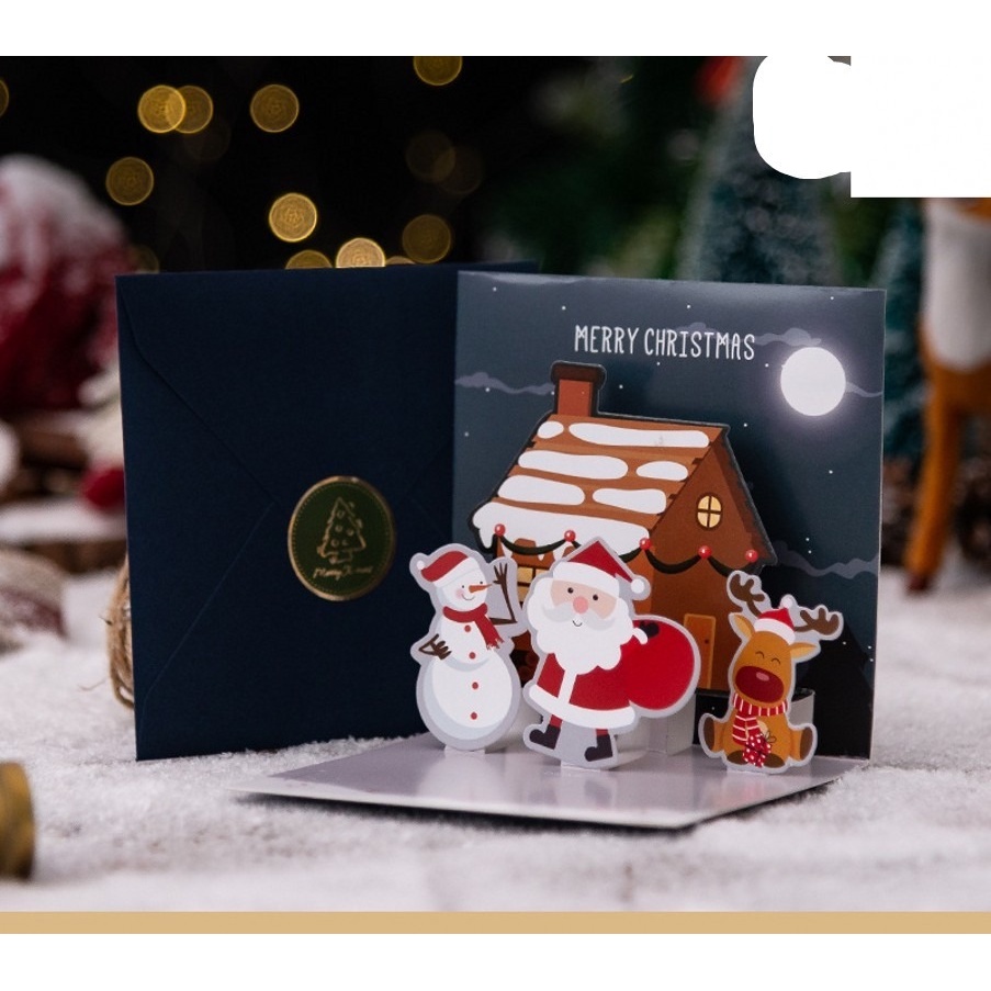 Thiệp giáng sinh 3D hình ông già Noel dễ thương