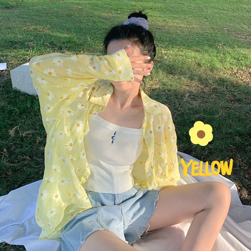 Women Small Daisy Shirt Long-sleeved Sunscreen Thin Printed Shirt | BigBuy360 - bigbuy360.vn