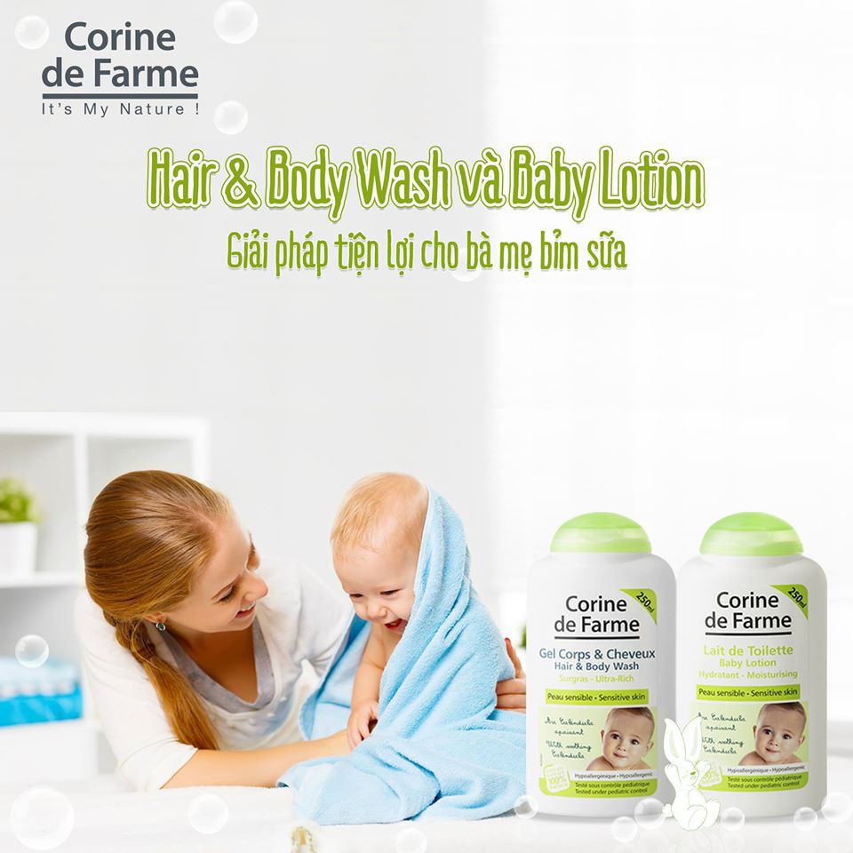 Sữa dưỡng thể cho bé CORINE DE FARME BABY LOTION dưỡng ẩm an toàn cho bé yêu - 500ml