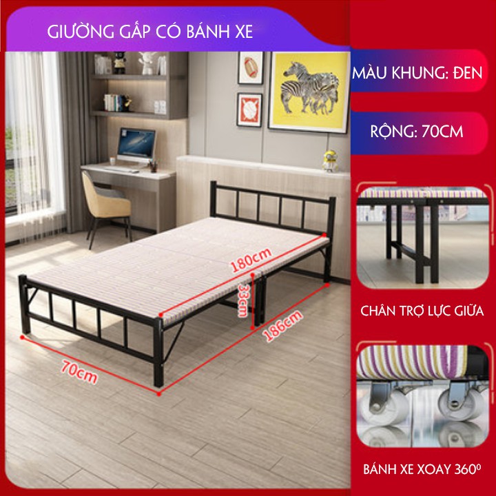 [GIÁ TỐT + SẴN HÀNG] Giường gấp gọn có bánh xe , giường thông minh gấp gọn ( Kt : Rộng 70 cm x Dài 185 cm ) T374