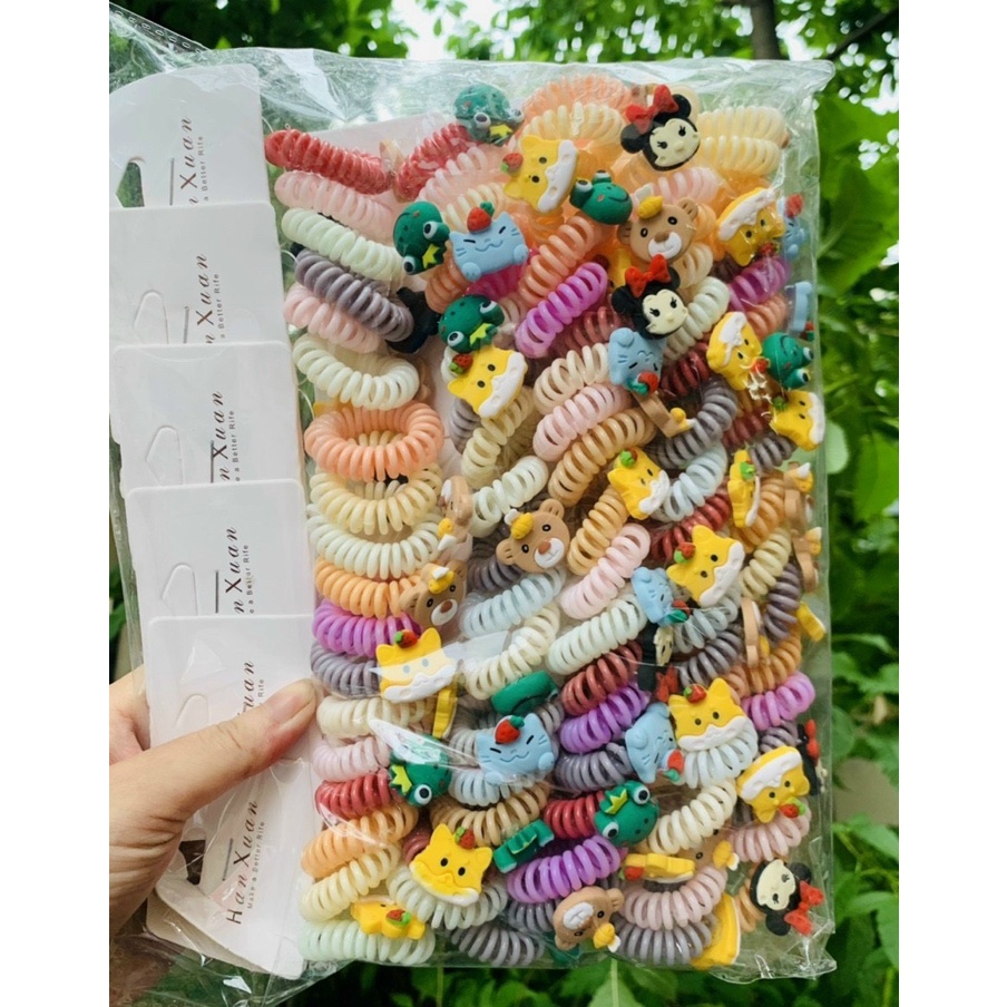 Thun Cột Tóc Lò Xo - Thun Xoắn Lò Xo Đính Charm Siêu Xinh