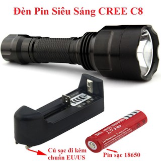 Đèn Pin Siêu Sáng C8/ Q5 Bóng Led, Vỏ Bằng Thép, 3 Chế Độ Sáng, Kháng Nước, Độ Sáng 1300 Lumens Soi Sáng Xa Lên Tới 300m