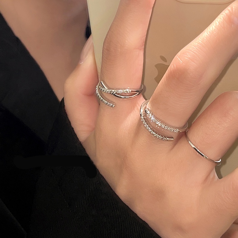 Bộ Nhẫn Hở Màu Bạc Hình Chữ Thập Đính Pha Lê Thanh Lịch Cho Nữ