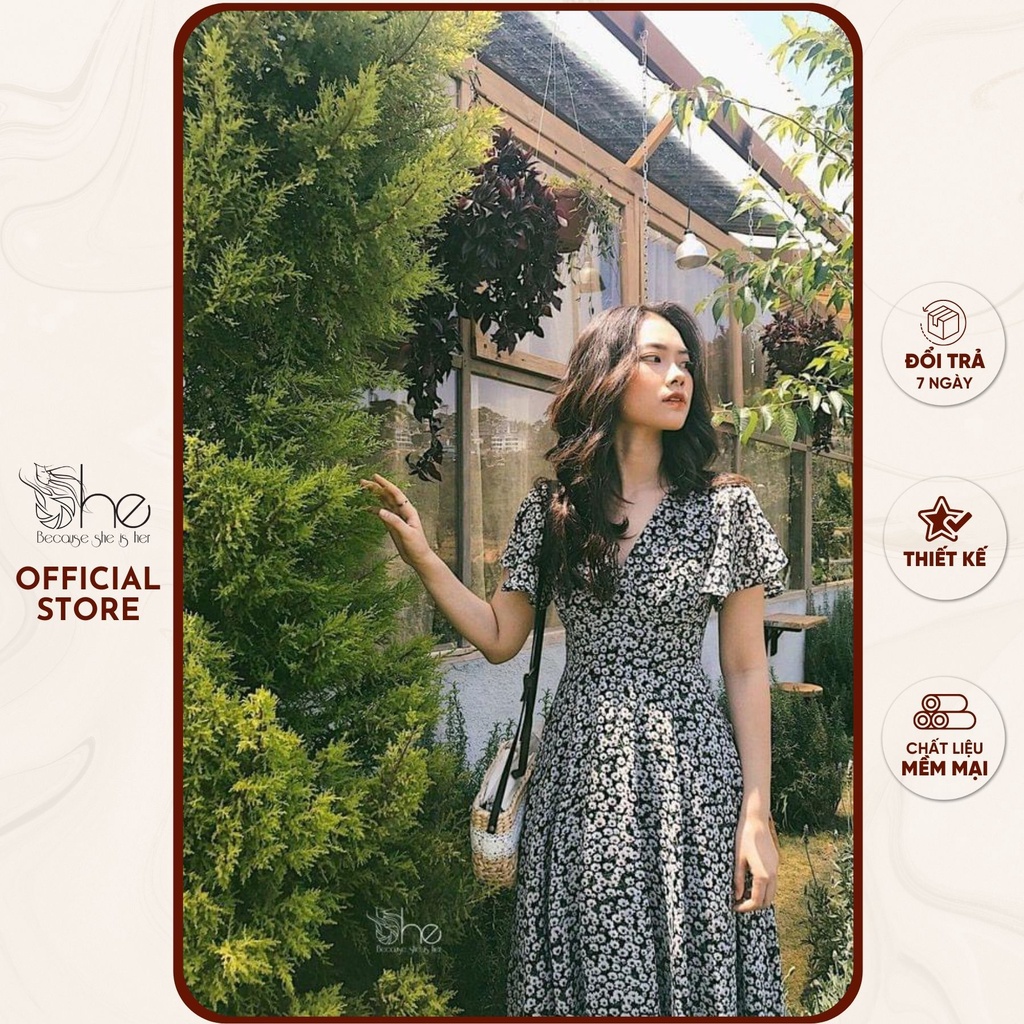 Váy hoa nhí voan thiết kế She, váy trắng tiểu thư dáng xoè đi biển xinh SDX80