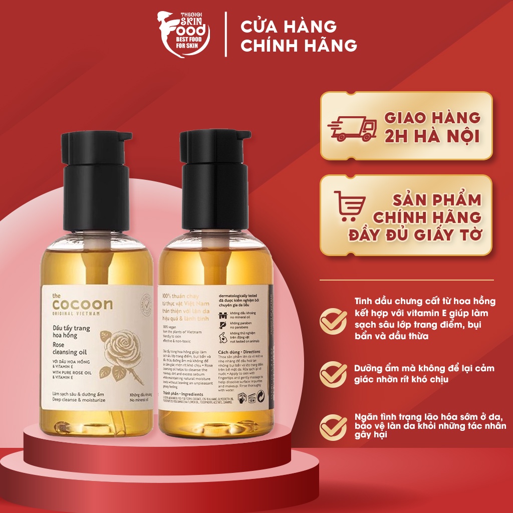 Dầu Tẩy Trang Tinh Dầu Hoa Hồng Chưng Cất The Cocoon Rose Cleansing Oil 140ml