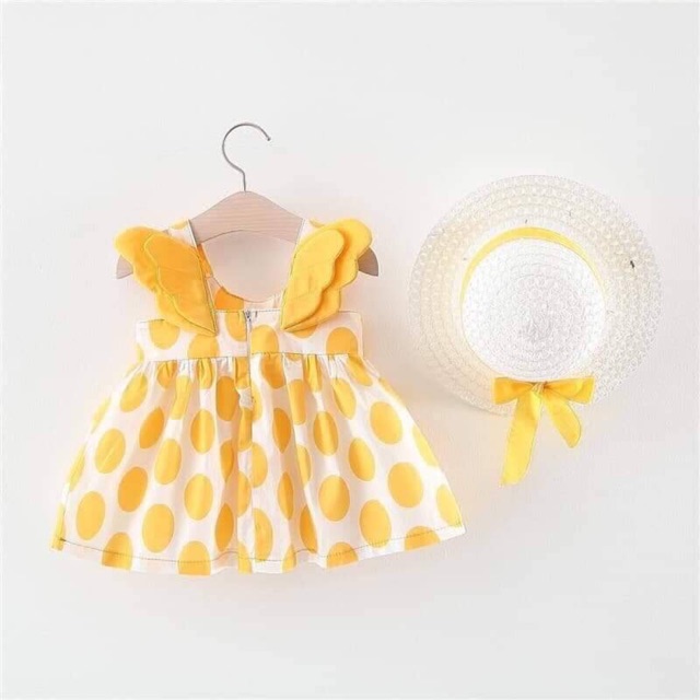 ĐẦM CHẤM BI CÁNH BƯỚM KÈM NÓN CÓI
