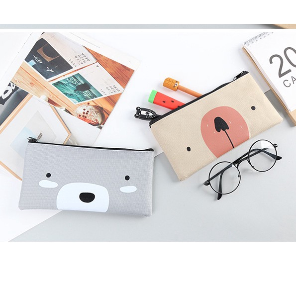 Túi đựng bút bằng vải cỡ lớn in họa tiết hoạt hình đơn giản thời trang