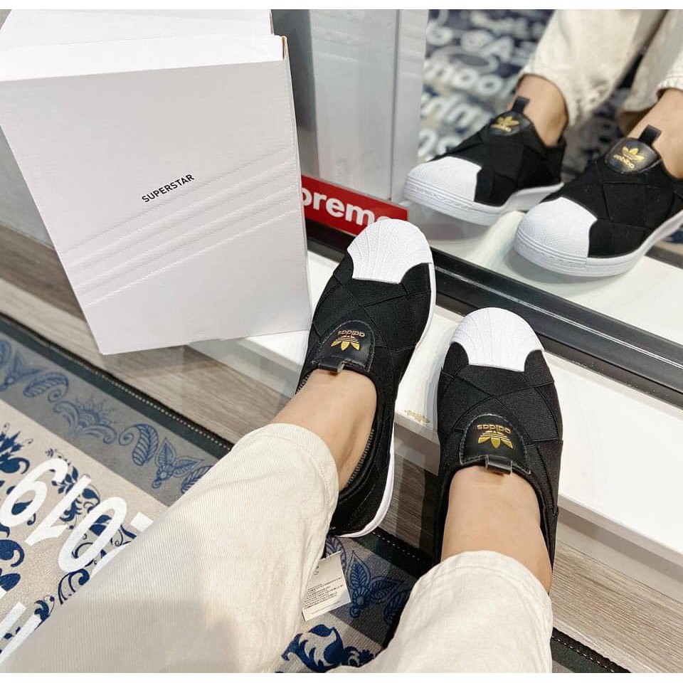 Giày Nữ Sneaker Adidas 🔴FREESHIP🔴 Adidas Superstar Slip On W Core Black Gold - Giày Thể Thao Nữ Adidas Chính Hãng 2021