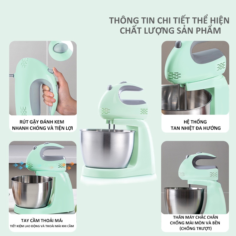 Inssa Máy đánh trứng để bàn cầm tay đa năng loại nhỏ gia đình, trộn, nướng, nhào, đánh kem, máy đa năng HMJH001