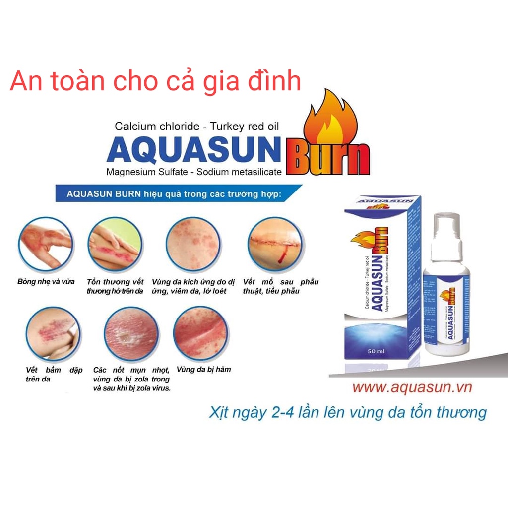 Xịt bỏng,phát ban,mề đay,zona,côn trùng đốt,vết trầy xước,thủy đậu,hăm,, không để lại sẹo hiệu quả với AQUASUNBURN
