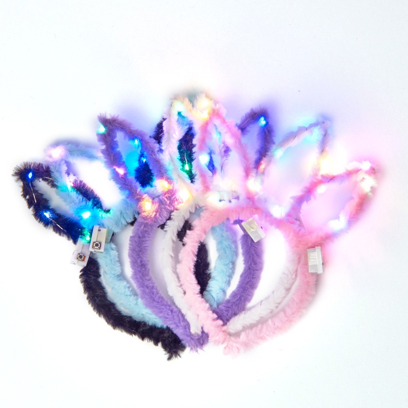 Băng Đô Cài Tóc Hình Tai Thỏ Có Đèn LED Phát Sáng Độc Đáo