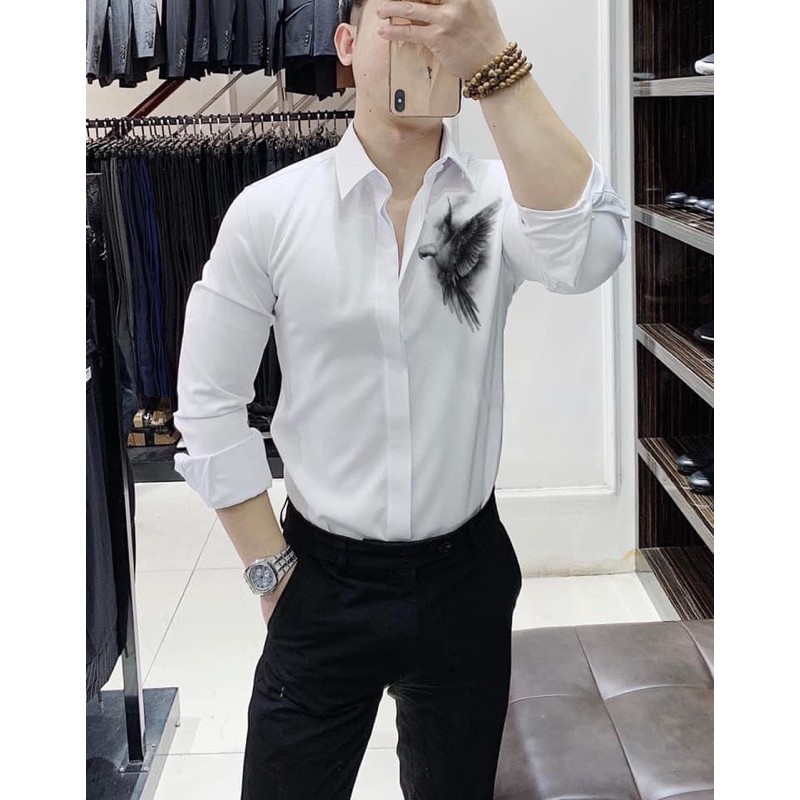 Áo Sơ Mi Nam Cotton Lụa TAHISM019, Áo Sơ Mi Hàn Quốc Họa Tiết 3D Tiết Trên Ngực Trái Dáng Body Dài Tay | BigBuy360 - bigbuy360.vn