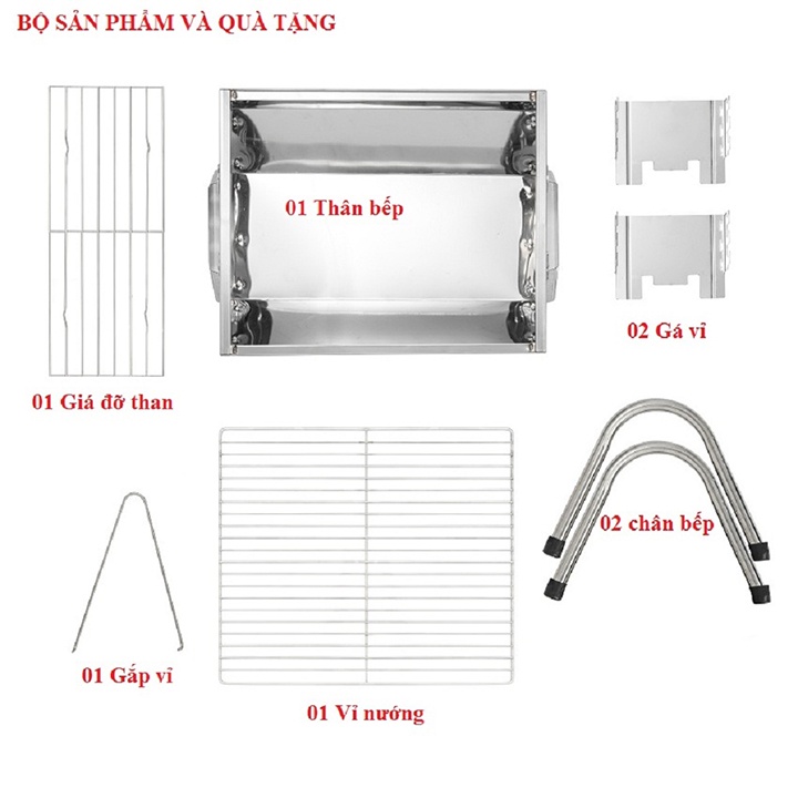 Bếp nướng BBQ ngoài trời dã ngoại nướng than hoa inox gấp gọn chân cao