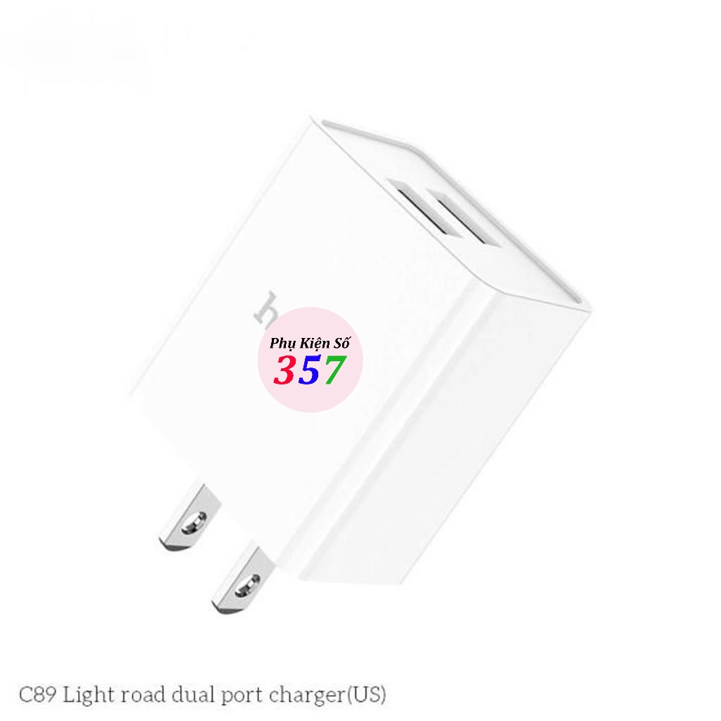Củ sạc Hoco C89 2 cổng USB, sạc nhanh 2.1A Max, thích hợp với nhiều dòng điện thoại, chân cắm tiêu chuẩn US