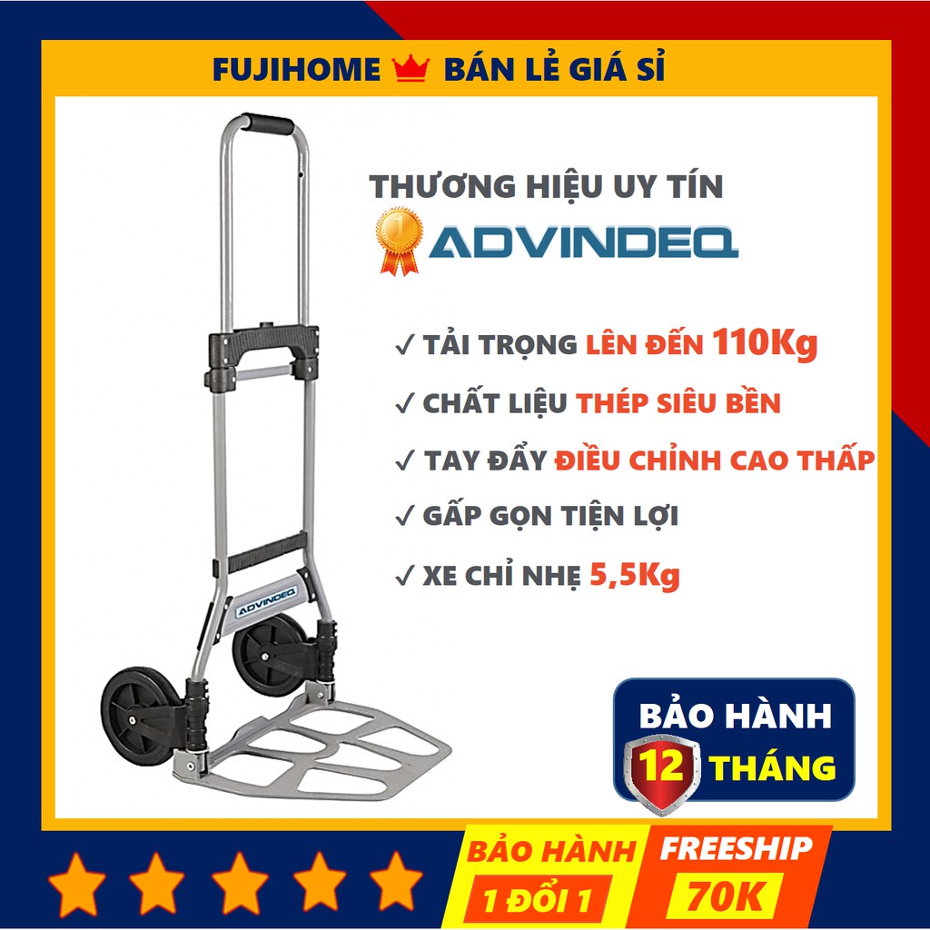 [BH 12 THÁNG] Xe đẩy hàng gấp gọn 2 bánh ADVINDEQ TL-110C, xe kéo hàng gấp gọn nhẹ mini siêu thị đa năng gia đình giá rẻ