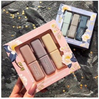 Set 3 Cây Son Sáp Hoa Xanh Hengfang Velvet Mousse,Son lì mịn môi