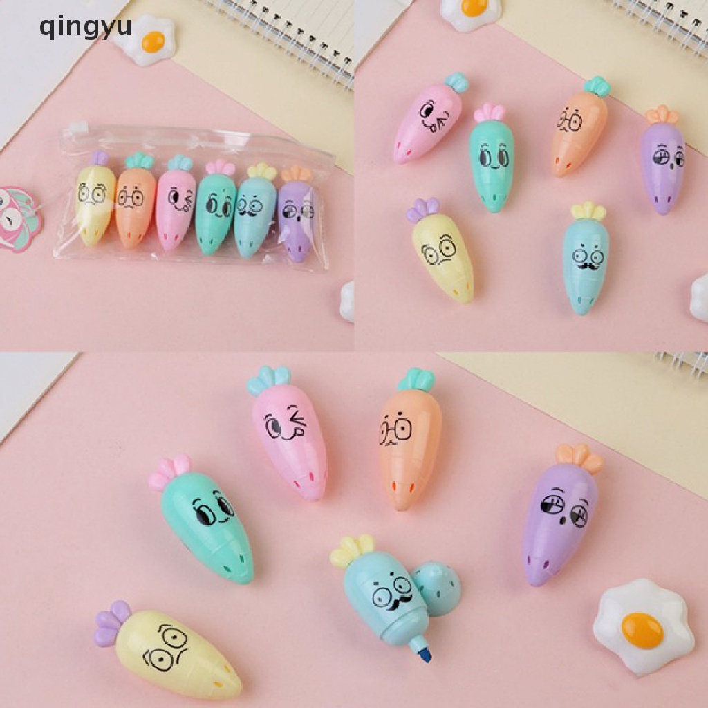 Set 6 Bút Đánh Dấu Họa Tiết Mèo Hoạt Hình Dễ Thương Dành Cho Học Sinh / Văn Phòng