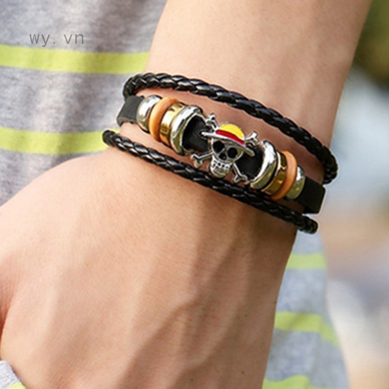 Vòng Đeo Tay Da Nhiều Tầng Phong Cách Cướp Biển Cá Tính Cho Nam