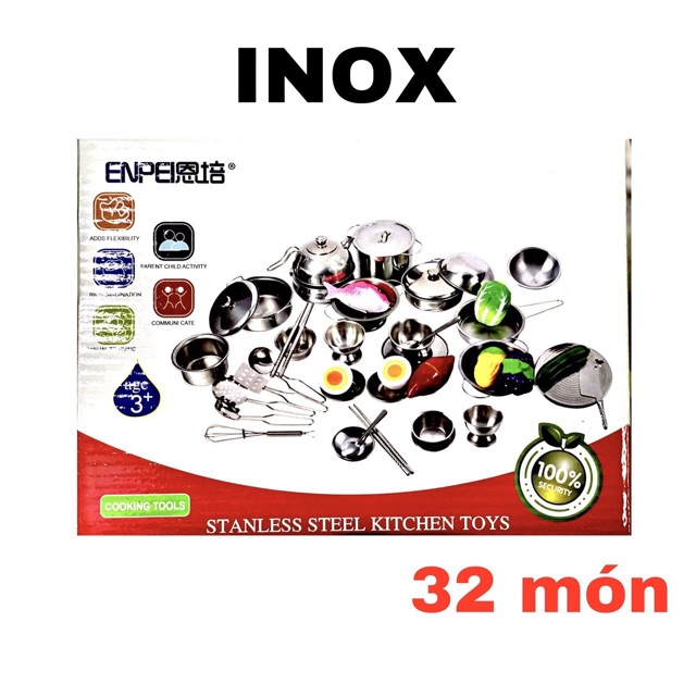 Bộ đồ chơi nấu ăn bằng inox cho bé 16/25/32/40 món