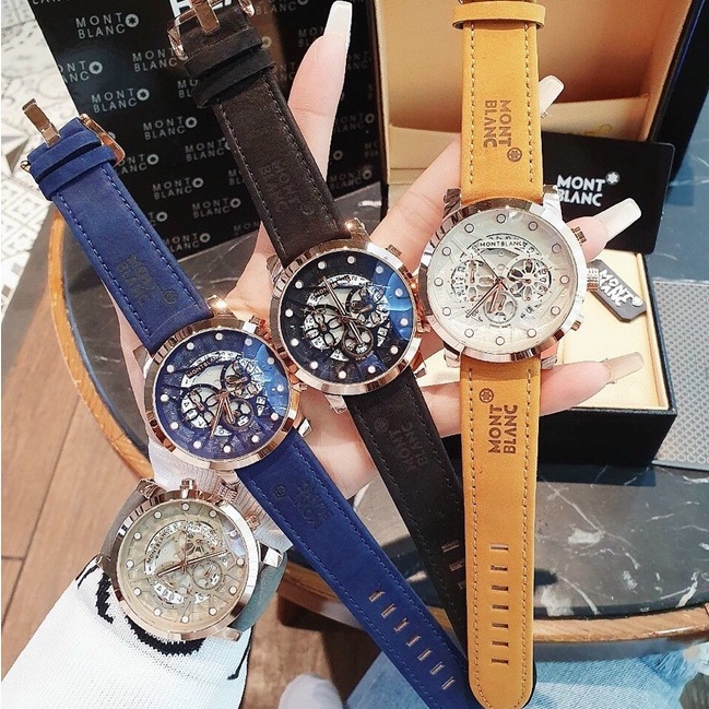 ĐỒNG HỒ NAM MONT-BLANC CHRONOGRAPH MBDIN14 DÂY DA MÀU ĐEN/XÁM/NÂU , SIZE 44MM