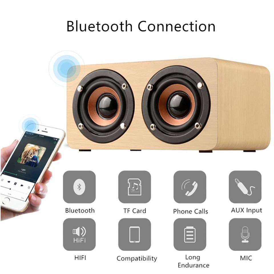 Loa gỗ bluetooth hỗ trợ đọc thẻ nhớ âm thanh nổi HIFI siêu trầm W5 -dc2179