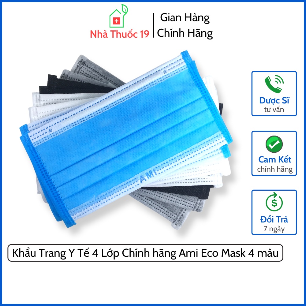 Khẩu trang y tế 4 lớp Chính Hãng Ami Eco Mask đủ 4 Màu Xanh, Xám, Đen, Trắng 1 chiếc khẩu trang Ami