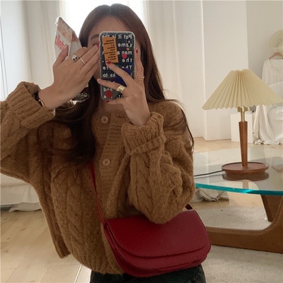 Hàng sẵn_Áo Khoác Cardigan Dệt Kim Form Rộng Phong Cách Hàn Quốc Xinh Xắn Dành Cho Nữ