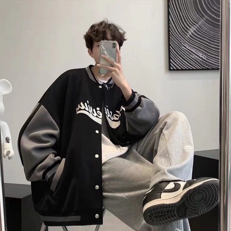 Áo khoác bóng chày nam nữ cổ tròn phong cách Hàn Quốc in họa tiết hoạt hình đường phố cho nữ ovesize ulzzang siêu đẹp cotton Thời trang áo choàng unisex