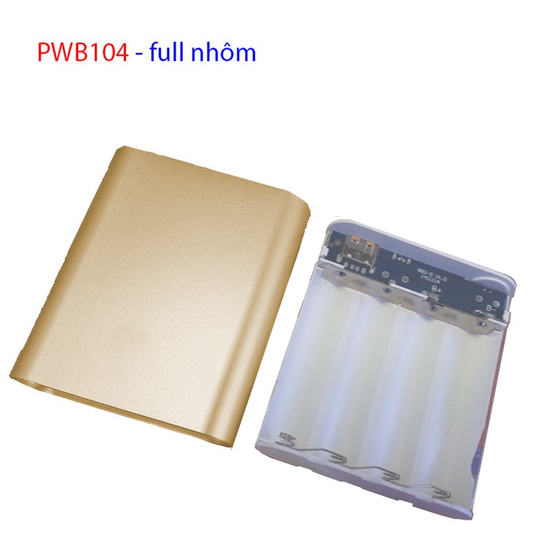 Mạch Sạc dự phòng 1.5A + Box Nhôm 4 cell pin 18650 không hàn PWB104 - KHÔNG CÓ PIN