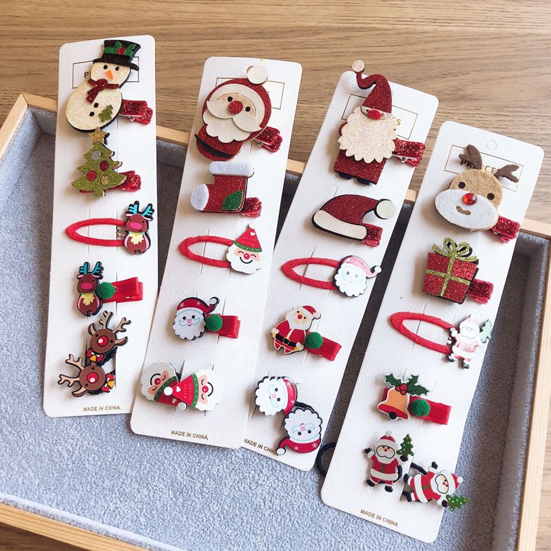 Bộ 5 Kẹp Tóc Phong Cách Giáng Sinh Đáng Yêu Cho Bé Gái