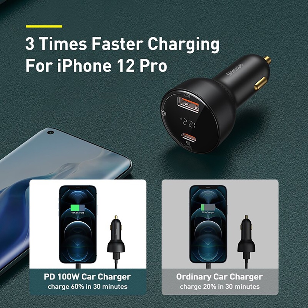 Tẩu Sạc Nhanh Ô Tô Xe Hơi 100W Baseus Superme Digital Display PPS Dual Quick Charger Car Charger (12-24V)