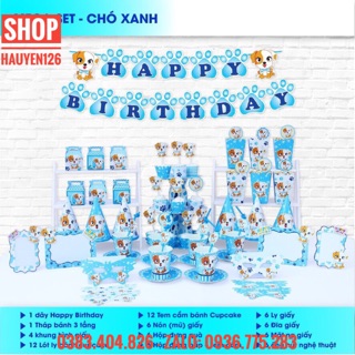 Set bàn tiệc chó Xanh + Tặng 4 ảnh rửa
