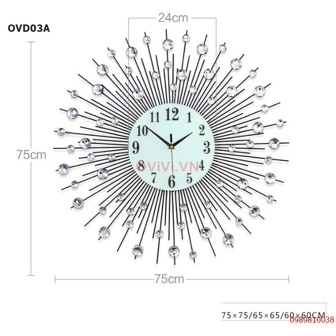 Đồng hồ treo tường trang trí phòng khách giọt sương giả pha lê cao cấp Ovivi OVD03A