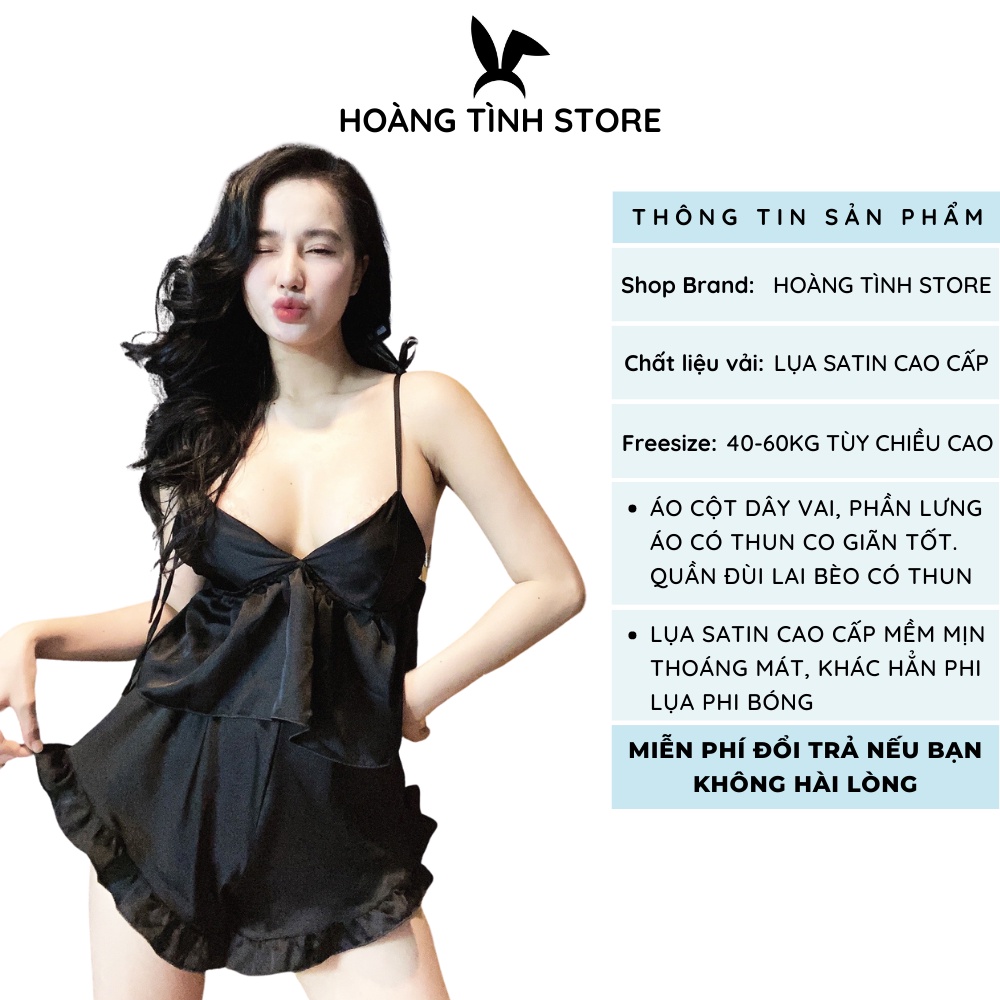 Đồ ngủ nữ sexy 2 dây mặc nhà lụa satin cao cấp Hoàng Tình Store siêu gợi cảm mềm mại quyến rũ Freesize