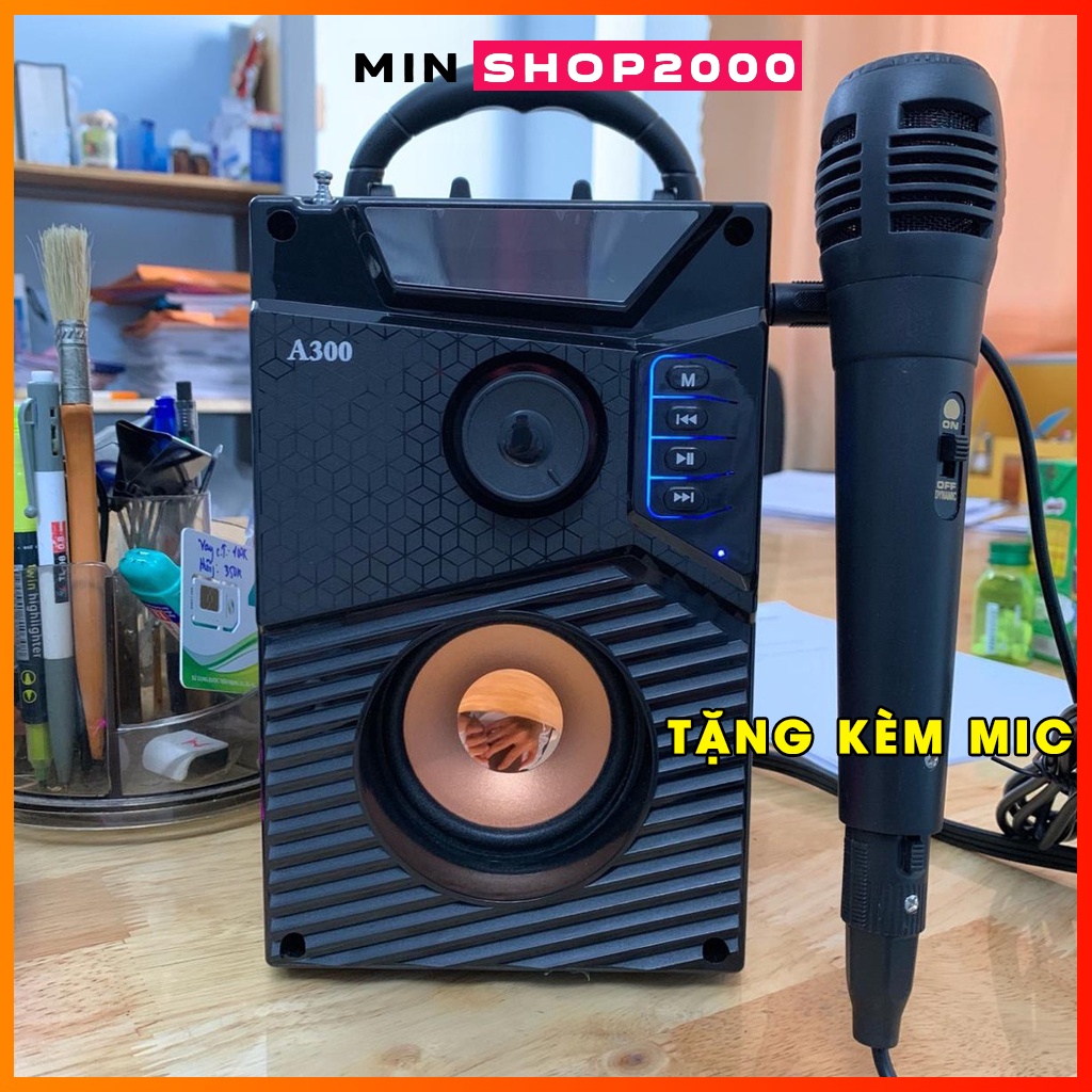 ( Tặng Kèm Mic ) Loa Công Suất Lớn Thế Hệ Mới, Loa A300 Bluetooth, Loa Nghe Nhạc Di Động Giá Rẻ
