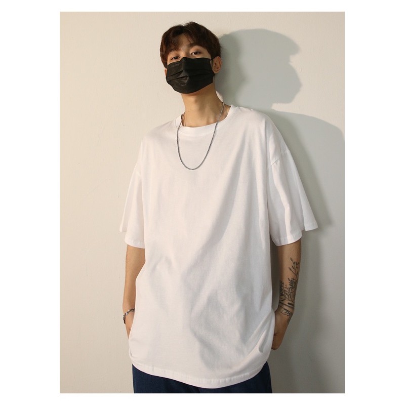 ÁO THUN TAY LỠ COTTON TRẮNG TRƠN FORM UNISEX (có hình chụp thật)