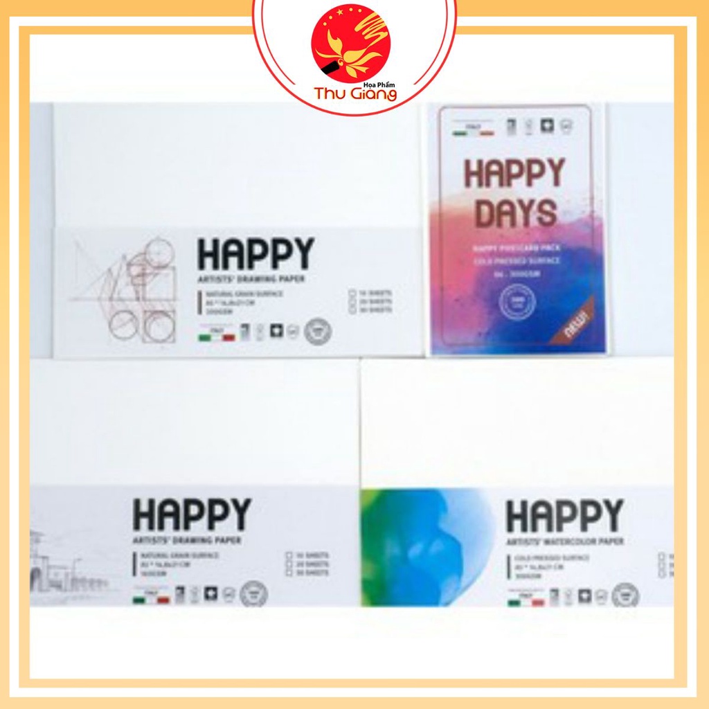 GIẤY VẼ TRANH CHÌ, TRUYỀN [SIÊU RẺ] THẦN HAPPY Ý 160,200gsm (Xấp10 tờ)