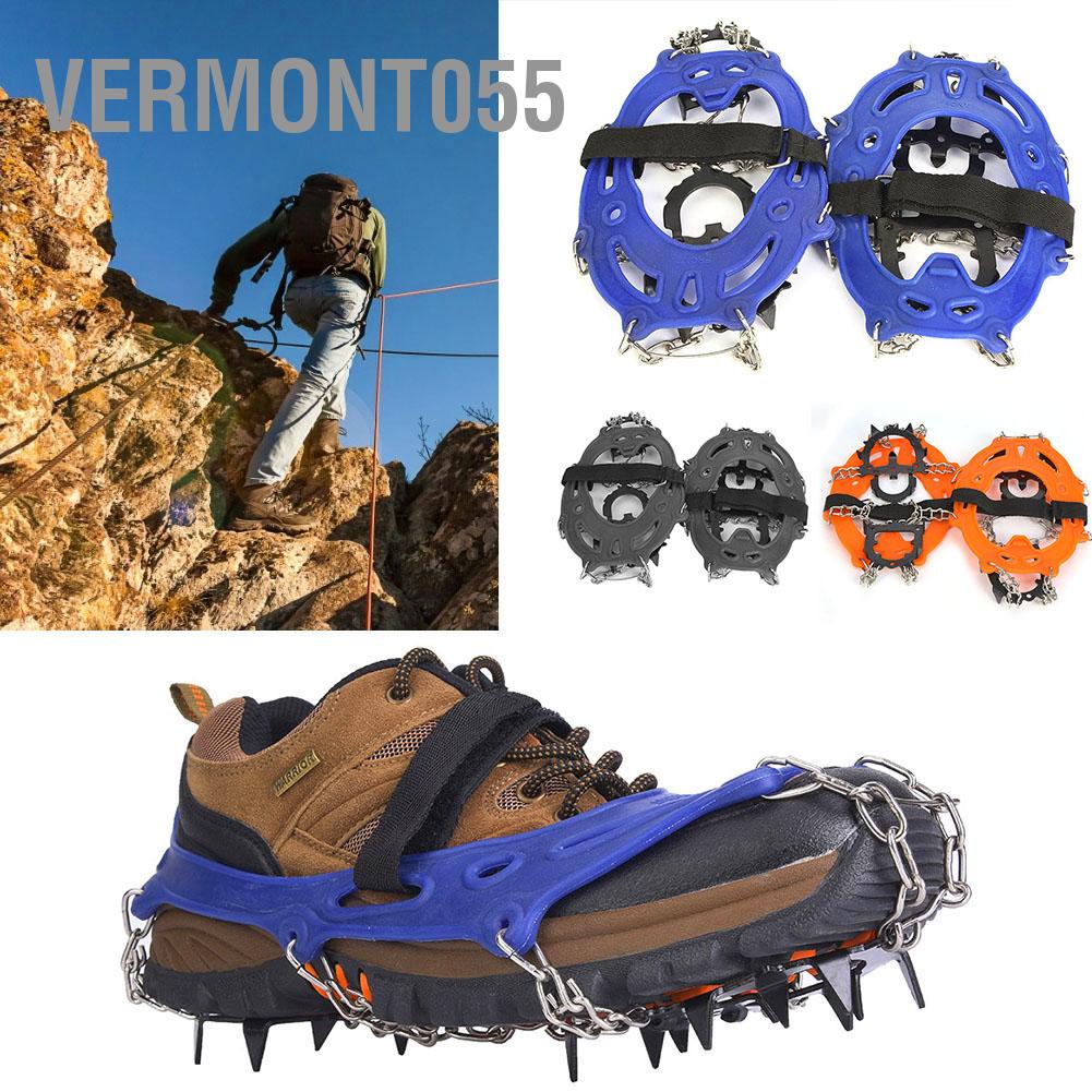 Vermont055 1 Pair Universal 14 Teeth Anti Slip Ice Cleat Shoe Grips Spikes Cleats Crampons for Hiking Climbing