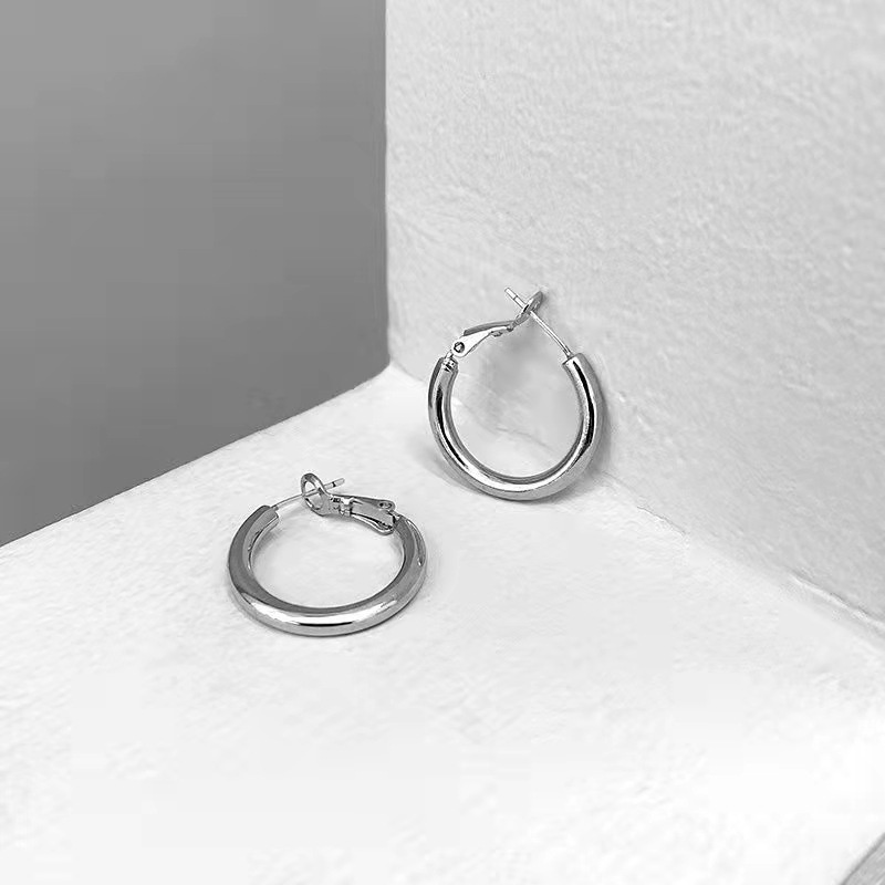 Bông tai tròn màu bạc thời trang Hàn Quốc cho nữ