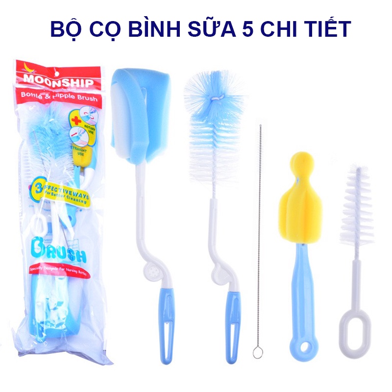 Bộ Cọ Rửa Bình Sữa Núm Ti 5 Chi Tiết tay Cầm xoay 360 Độ