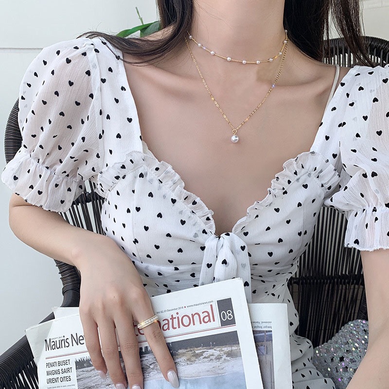 Dây Chuyền LEOSOXS Nhiều Lớp Màu Vàng Đồng Mặt Ngọc Trai Dễ hương Cá Tính Dành Cho Bạn Nữ