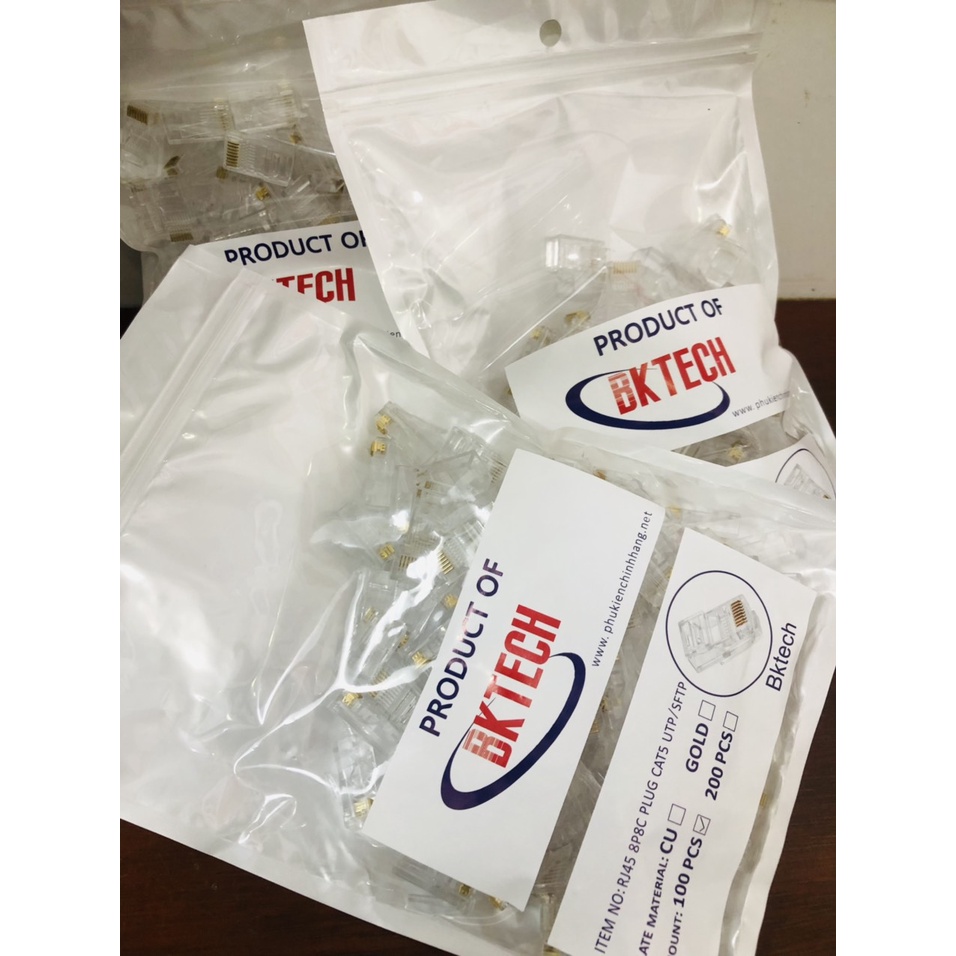 Hạt mạng BKTECH đồng nguyên chất - Gói 100 hạt, Hạt Mạng Golden Japan Cat5 Cat6