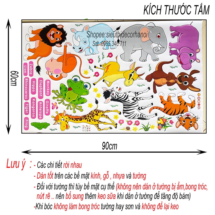 Tranh dán tường cho bé phòng ngủ ST DECOR AM9215 Vườn Thú Tiếng Anh 2