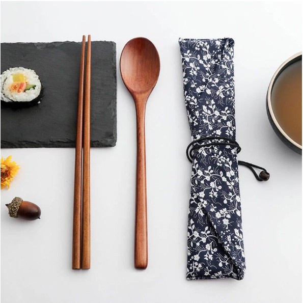 Bộ muỗng đũa cá nhân cao cấp kèm túi vải tiện lợi TT-HOME