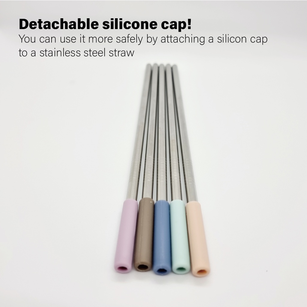 Ống Hút Bằng Thép Không Gỉ 5P + Nắp Silicone 5P + Cọ Vệ Sinh 1P Loại Thẳng / Bent