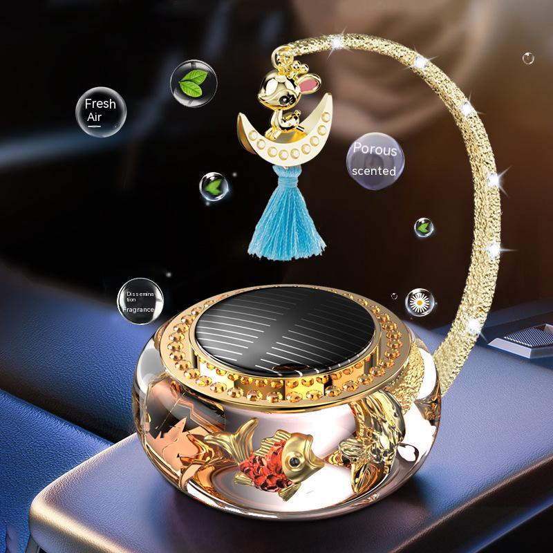 Nước Hoa Hình Cá Vàng Năng Lượng Mặt Trời Xoay Được Trang Trí Xe Hơi